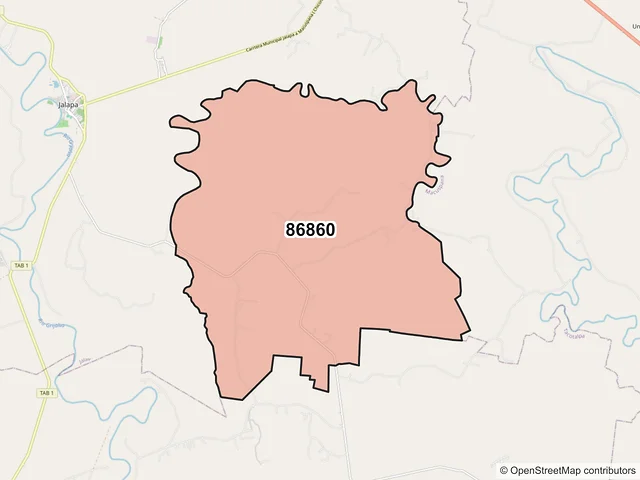 Mapa del código postal 86860, Jalapa, Tabasco