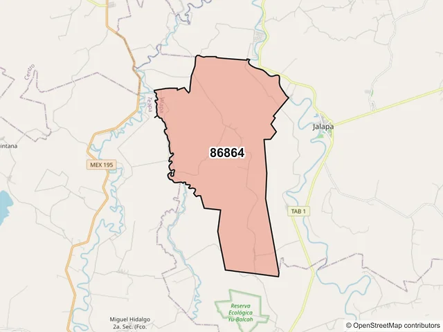 Mapa del código postal 86864, Jalapa, Tabasco