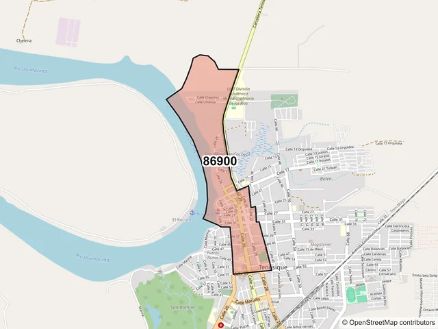 Mapa del código postal 86900, Tenosique, Tabasco