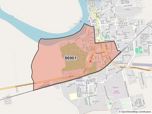 Mapa del código postal 86901, Tenosique, Tabasco