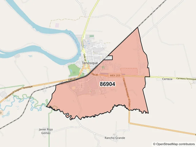 Mapa del código postal 86904, Tenosique, Tabasco