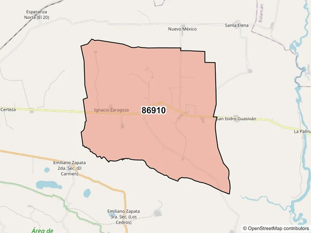Mapa del código postal 86910, Tenosique, Tabasco