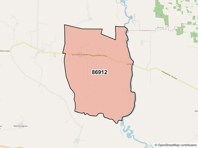 Mapa del código postal 86912, Tenosique, Tabasco