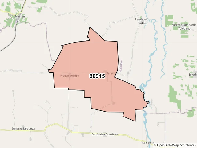 Mapa del código postal 86915, Tenosique, Tabasco