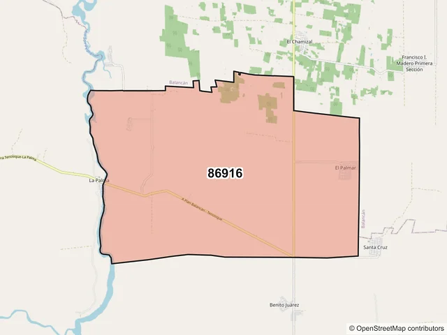 Mapa del código postal 86916, Tenosique, Tabasco