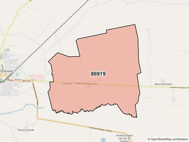 Mapa del código postal 86919, Tenosique, Tabasco