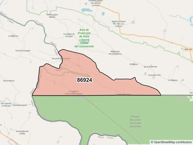 Mapa del código postal 86924, Tenosique, Tabasco