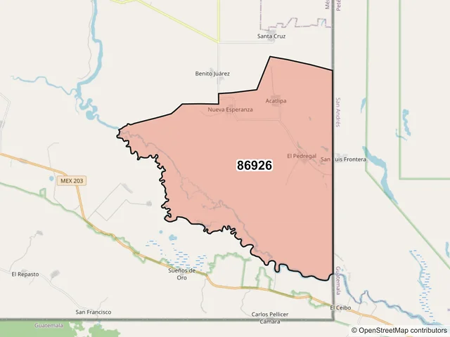 Mapa del código postal 86926, Tenosique, Tabasco