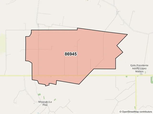 Mapa del código postal 86945, Balancán, Tabasco
