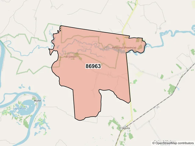 Mapa del código postal 86963, Balancán, Tabasco