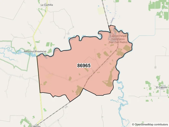 Mapa del código postal 86965, Balancán, Tabasco