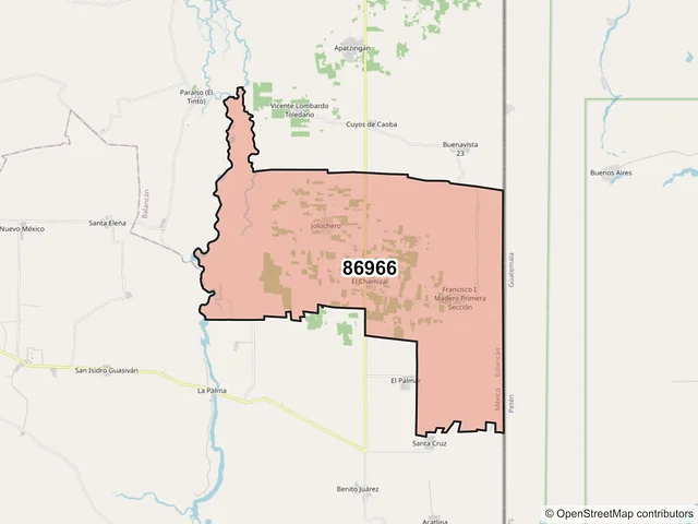 Mapa del código postal 86966, Balancán, Tabasco
