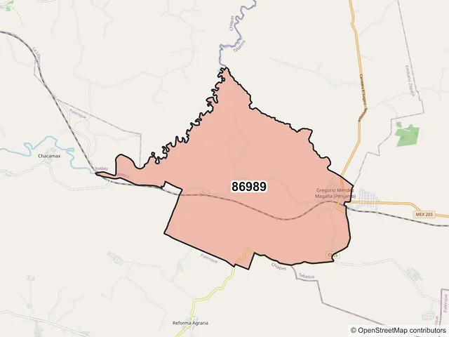 Mapa del código postal 86989, Emiliano Zapata, Tabasco