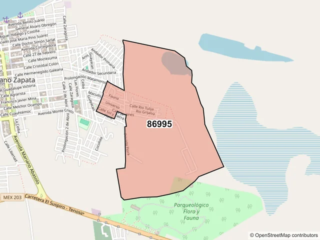 Mapa del código postal 86995, Emiliano Zapata, Tabasco