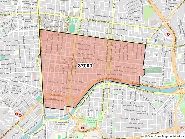 Mapa del código postal 87000, Victoria, Tamaulipas