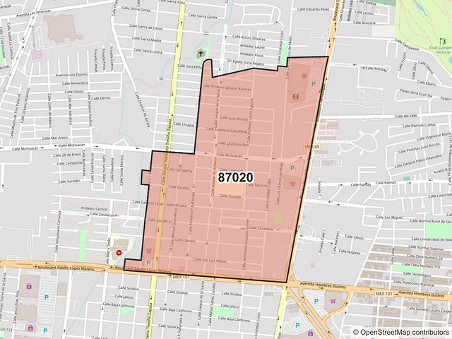 Mapa del código postal 87020, Victoria, Tamaulipas
