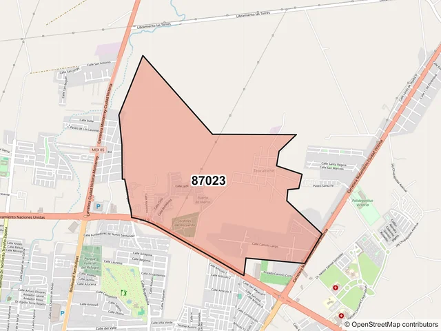 Mapa del código postal 87023, Victoria, Tamaulipas
