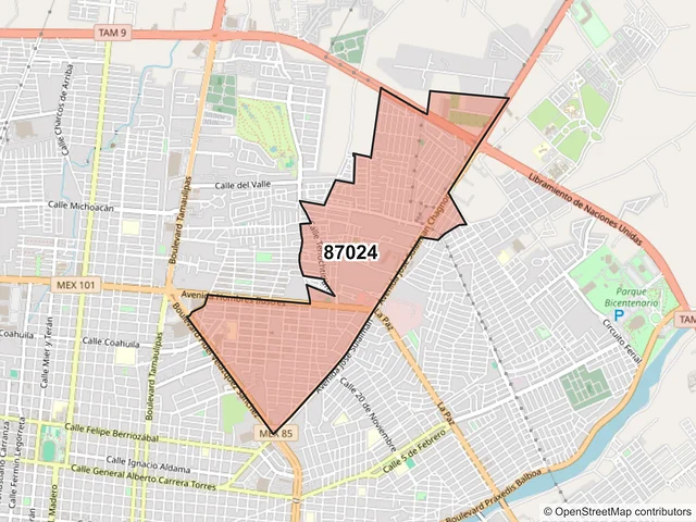 Mapa del código postal 87024, Victoria, Tamaulipas