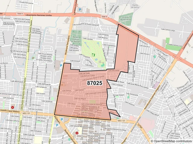 Mapa del código postal 87025, Victoria, Tamaulipas
