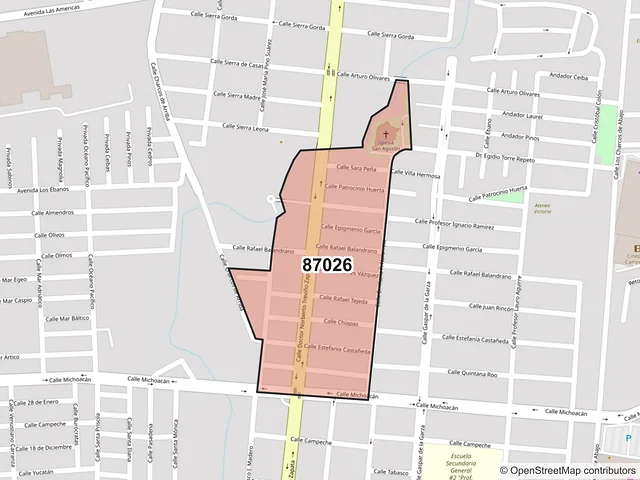 Mapa del código postal 87026, Victoria, Tamaulipas