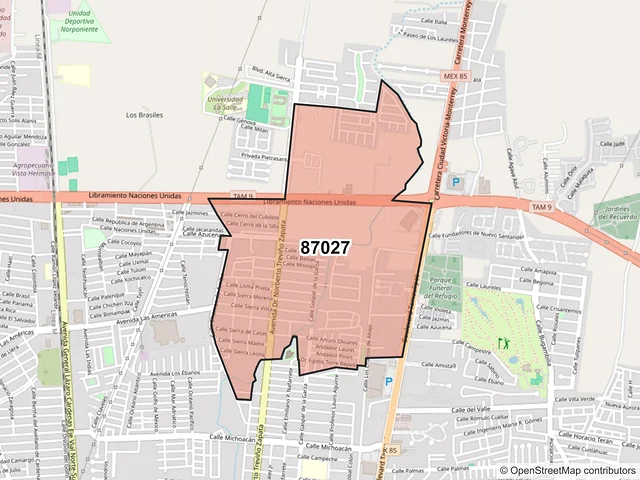 Mapa del código postal 87027, Victoria, Tamaulipas