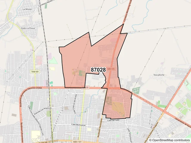 Mapa del código postal 87028, Victoria, Tamaulipas