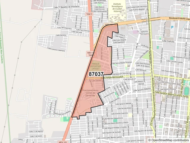 Mapa del código postal 87037, Victoria, Tamaulipas