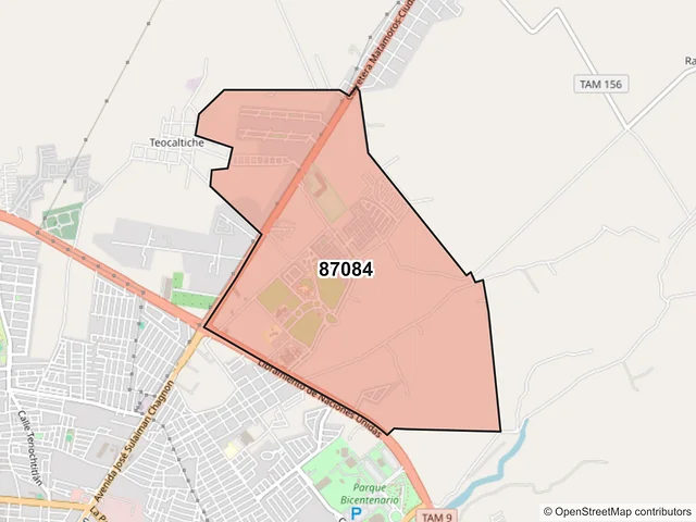 Mapa del código postal 87084, Victoria, Tamaulipas
