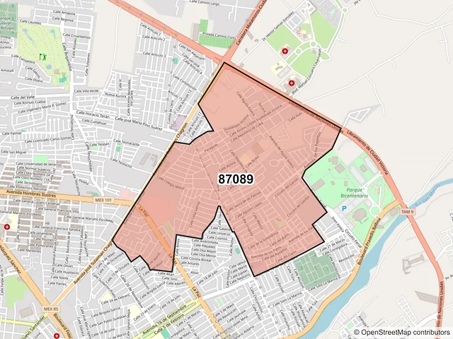 Mapa del código postal 87089, Victoria, Tamaulipas