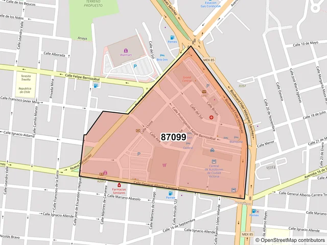 Mapa del código postal 87099, Victoria, Tamaulipas