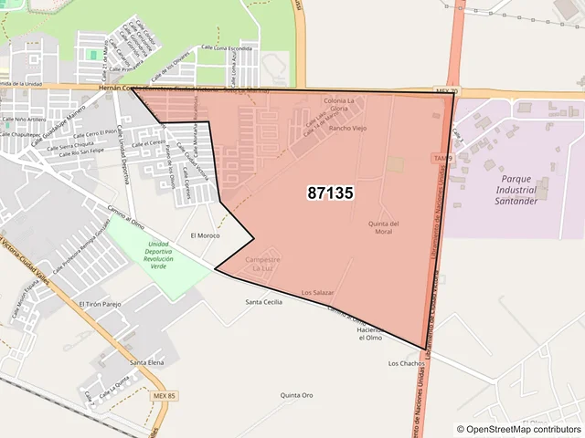Mapa del código postal 87135, Victoria, Tamaulipas