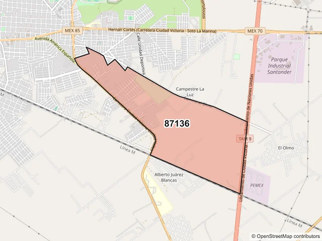Mapa del código postal 87136, Victoria, Tamaulipas