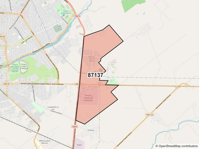 Mapa del código postal 87137, Victoria, Tamaulipas