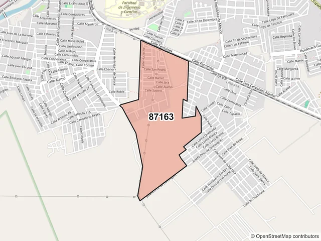 Mapa del código postal 87163, Victoria, Tamaulipas