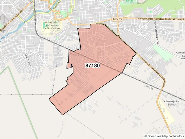 Mapa del código postal 87180, Victoria, Tamaulipas