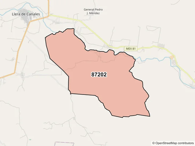 Mapa del código postal 87202, Llera, Tamaulipas