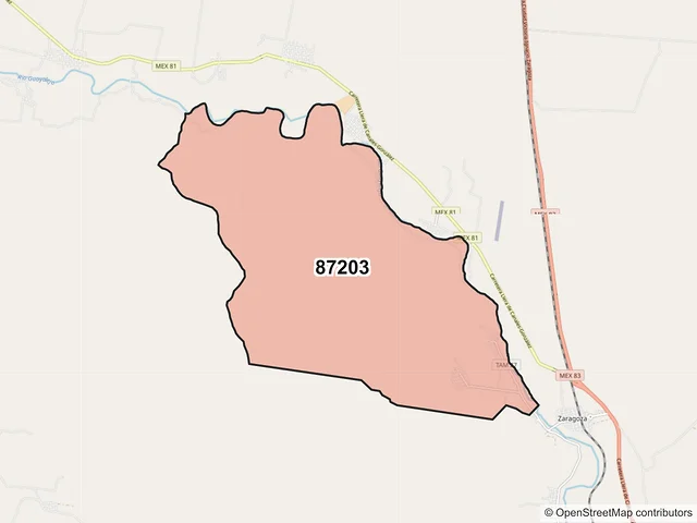 Mapa del código postal 87203, Llera, Tamaulipas