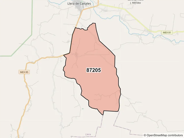 Mapa del código postal 87205, Llera, Tamaulipas