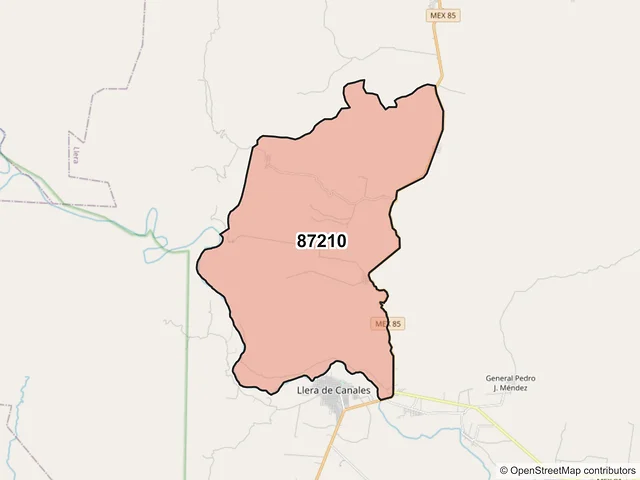 Mapa del código postal 87210, Llera, Tamaulipas