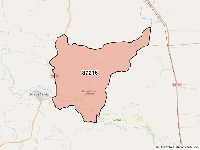 Mapa del código postal 87216, Llera, Tamaulipas
