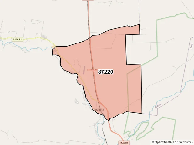 Mapa del código postal 87220, Llera, Tamaulipas
