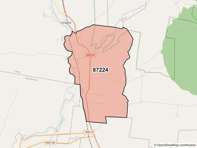 Mapa del código postal 87224, Llera, Tamaulipas
