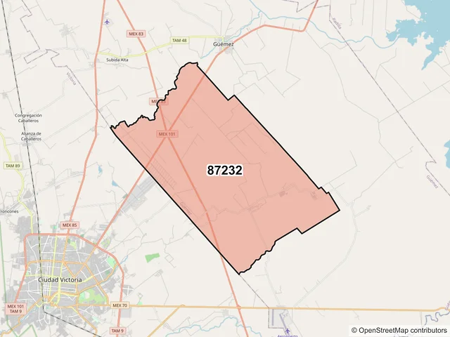 Mapa del código postal 87232, Güémez, Tamaulipas
