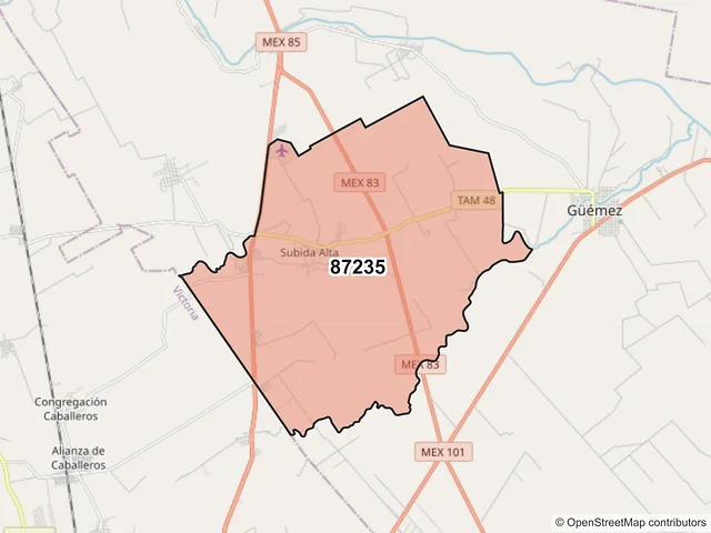 Mapa del código postal 87235, Güémez, Tamaulipas