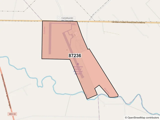 Mapa del código postal 87236, Güémez, Tamaulipas