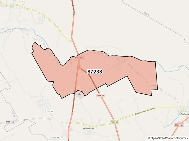 Mapa del código postal 87238, Güémez, Tamaulipas