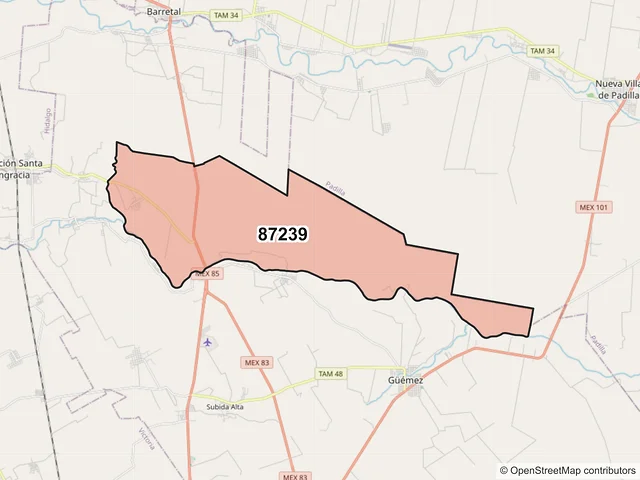 Mapa del código postal 87239, Güémez, Tamaulipas