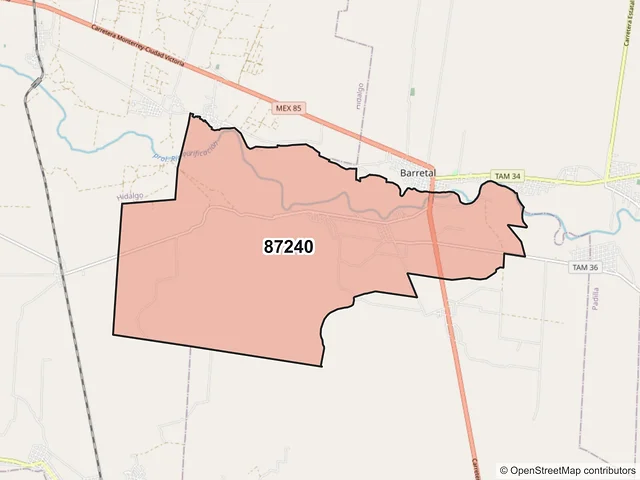 Mapa del código postal 87240, Güémez, Tamaulipas