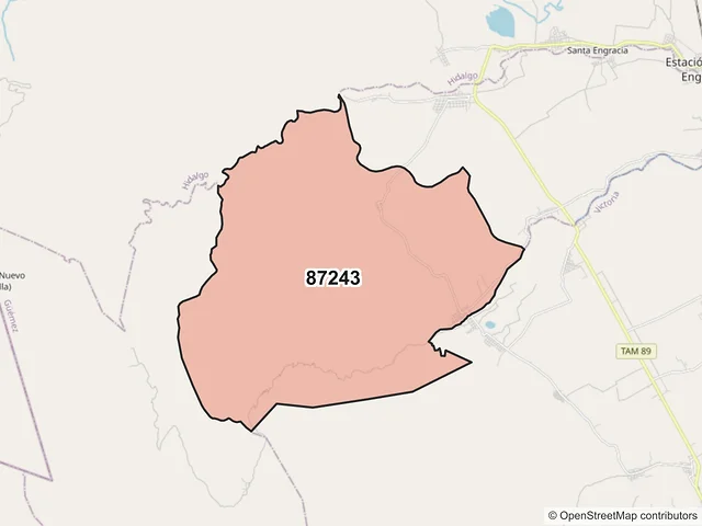 Mapa del código postal 87243, Güémez, Tamaulipas