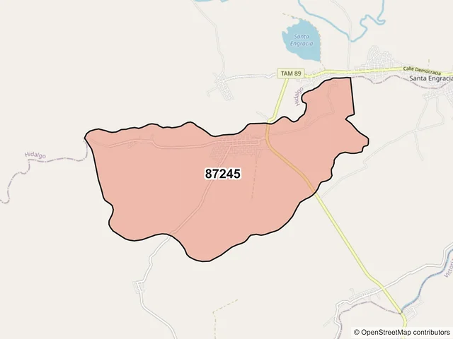 Mapa del código postal 87245, Güémez, Tamaulipas